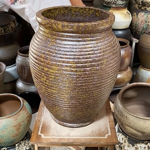 紫砂花盆口25高度41铁锈