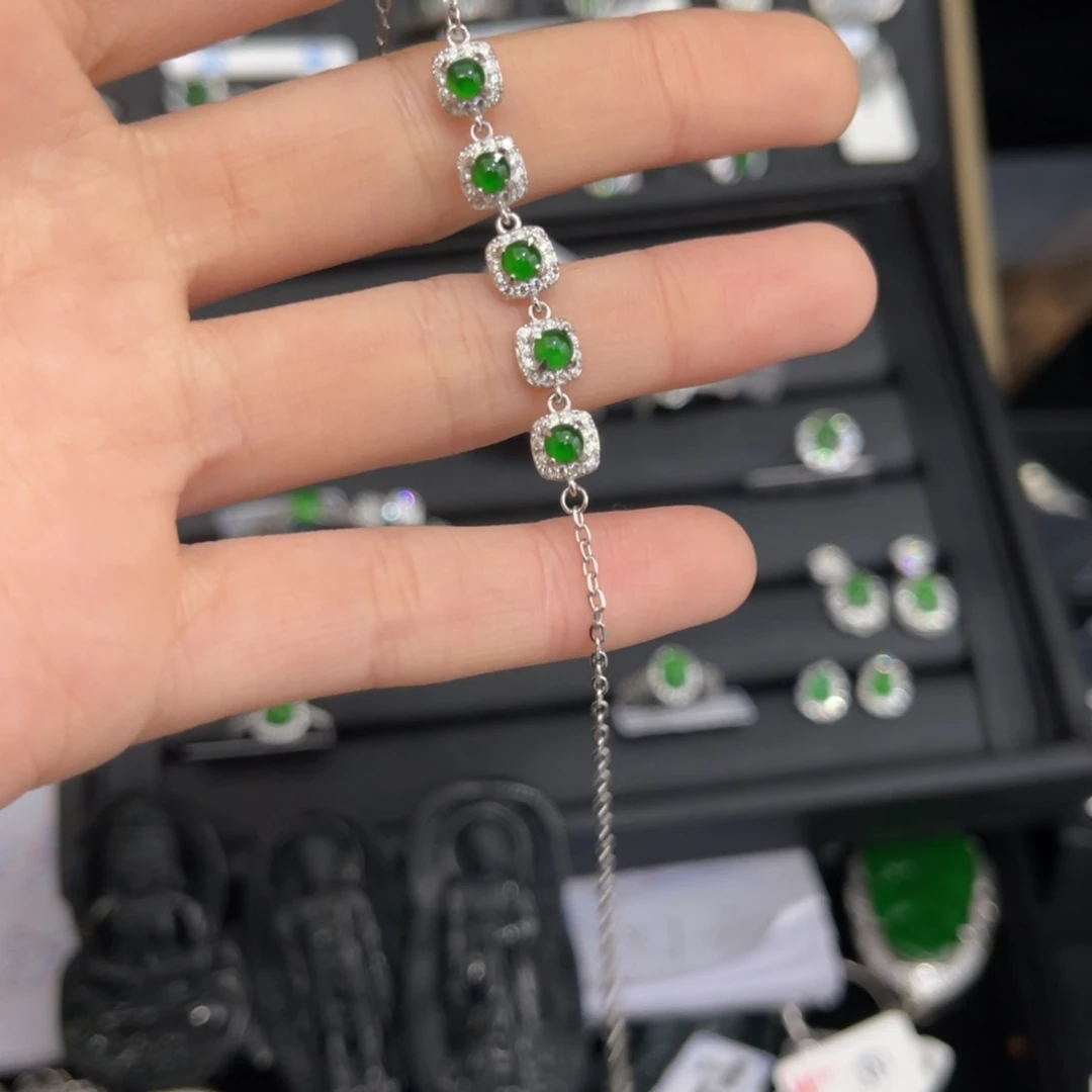 翡翠戒指银S925镶嵌翡翠手链