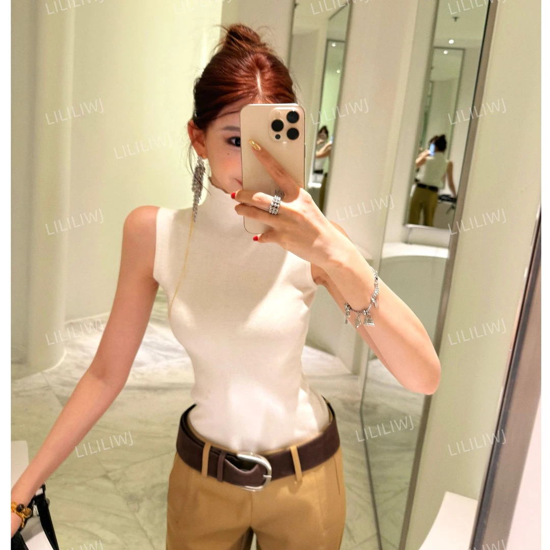 LI婉君【天鹅颈气质】时尚高领无袖修身针织打底上衣LWJ25A1T087