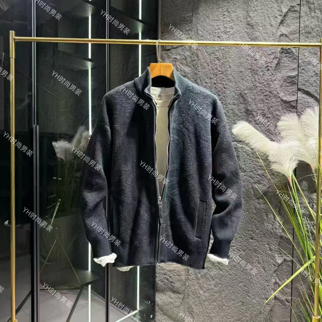 秋季新款时尚潮流慵懒风针织开衫外套休闲百搭高级感立领拉链毛衣