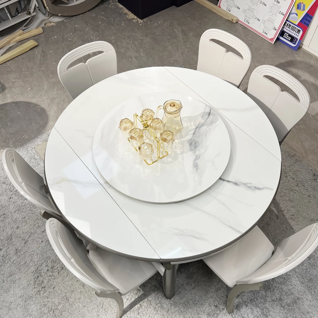 香幂岩板餐桌椅组合伸缩折叠现代简约小户型可变圆桌吃饭桌家用