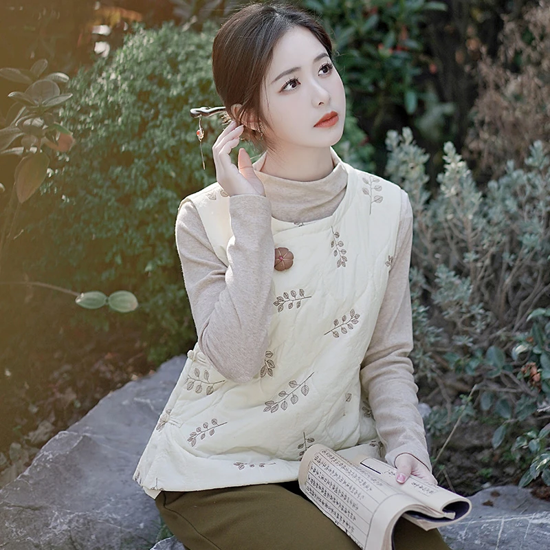 秋冬前世今生复古文艺新中式国风改良圆领日常绣花无袖棉马甲