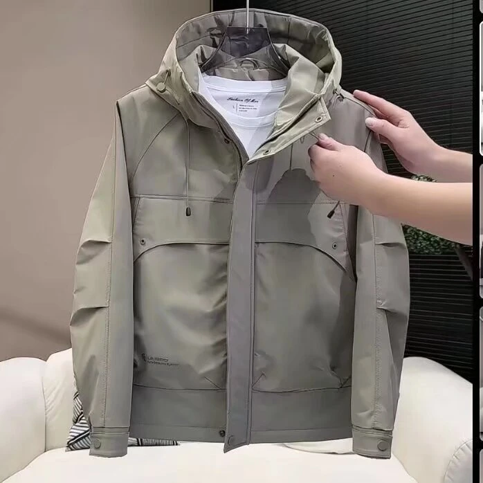 秋冬季男士连帽冲锋衣夹棉防风工装外套韩版休闲时尚百搭夹克