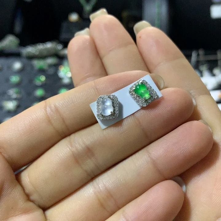 银S925镶嵌翡翠耳饰