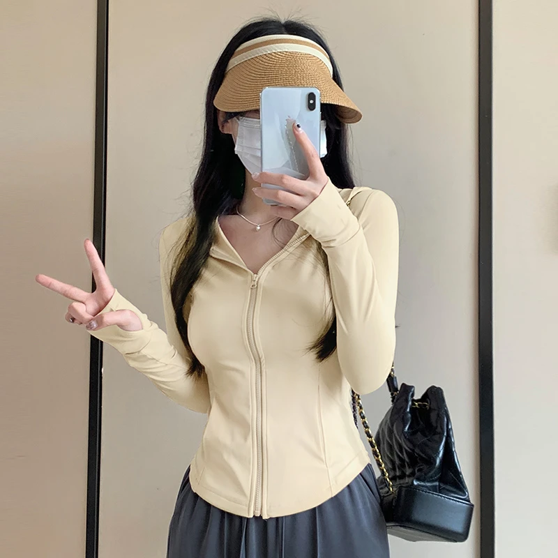 淑昕媛防晒女夏季连帽薄款修身短外套弹力开衫外套长袖显瘦时尚