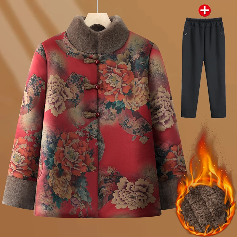 奶奶冬装保暖外套棉袄女中老年人棉衣妈妈外套加绒加厚老太太衣服