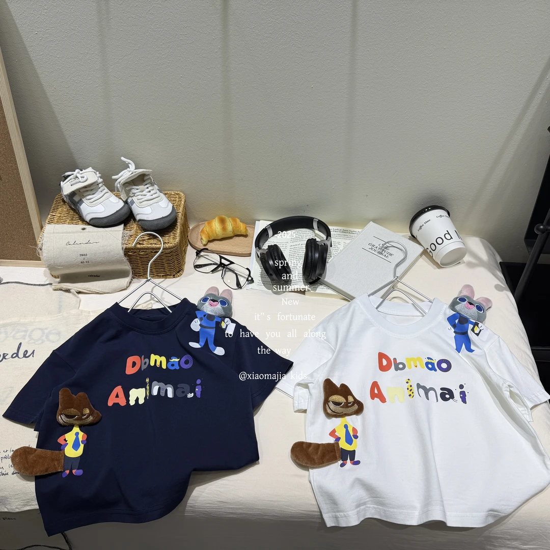 现货-儿童夏季新款时尚T恤D-5493欧若风穿搭休闲印花男童女童上衣