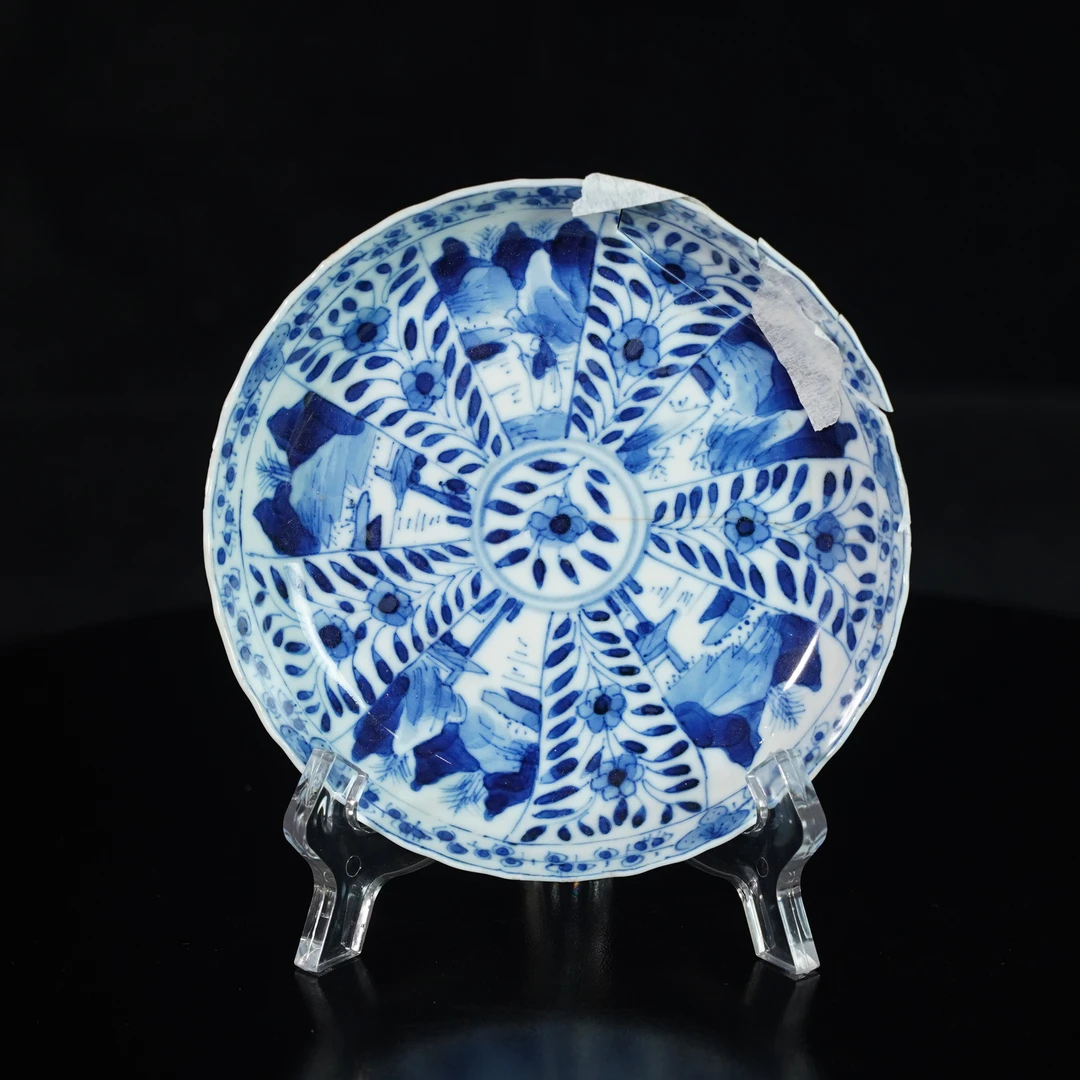 LABC250608027【十竹斋】清光绪山水人物青花盘