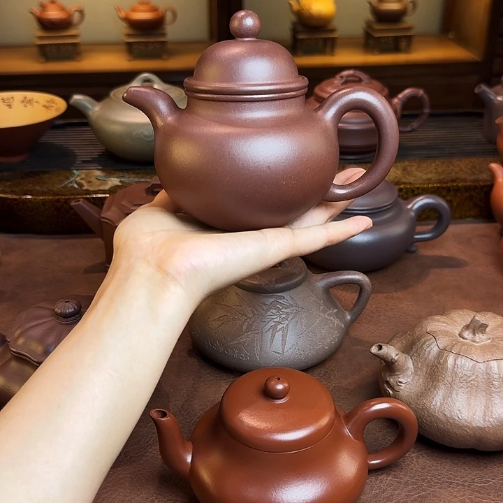 茶壶紫砂掇球壶，底槽清