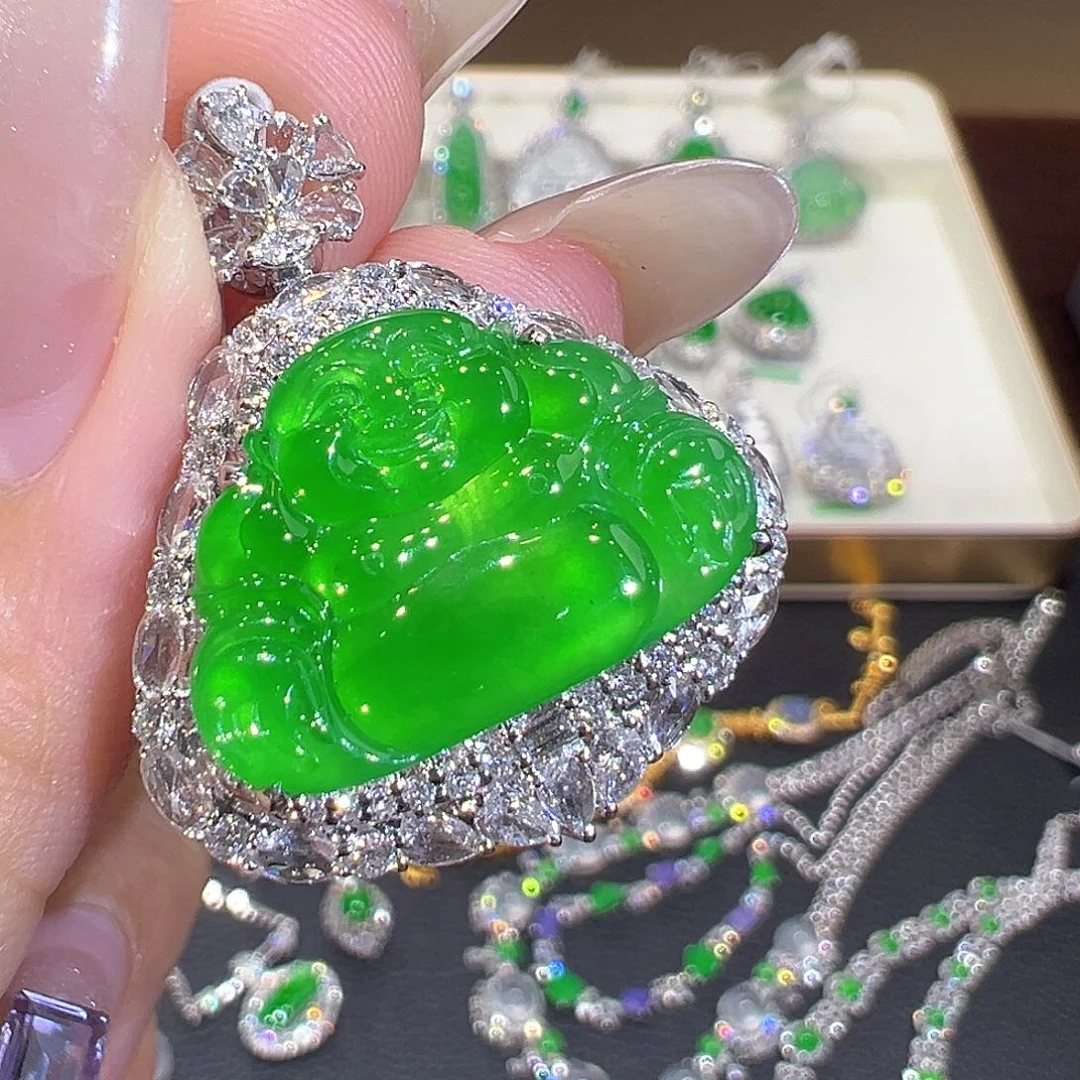 翡翠18K金镶嵌吊坠(不含链)翡翠