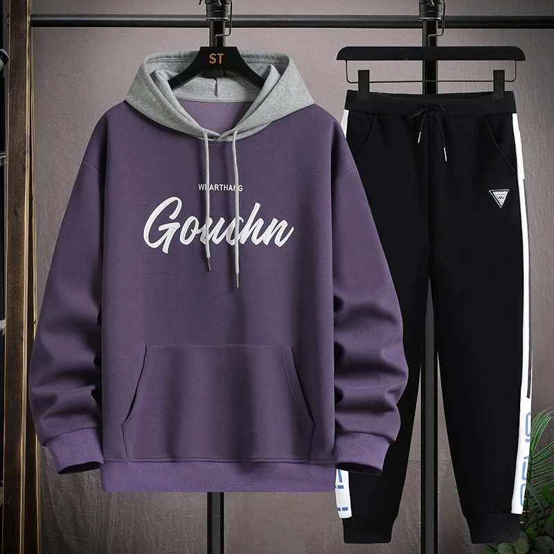 春装连帽卫衣男士套装2025新款青少年学生长袖运动整套打底衫帅气