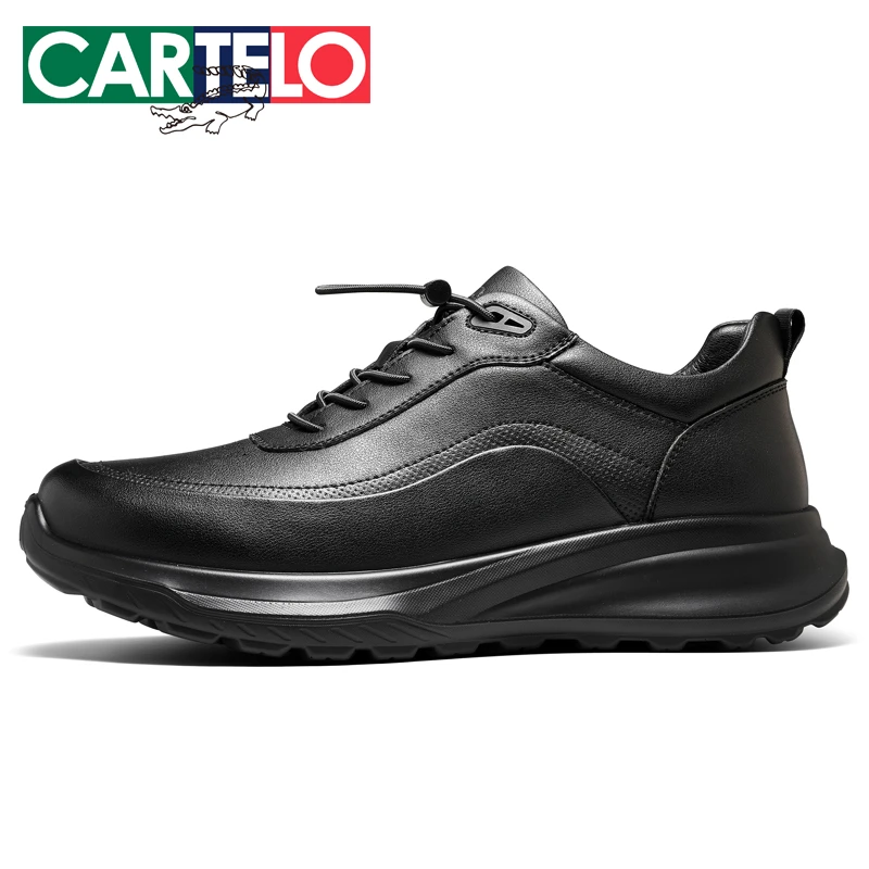 卡帝乐鳄鱼男士真皮皮鞋秋冬季百搭时尚黑色休闲防滑皮面防水男鞋