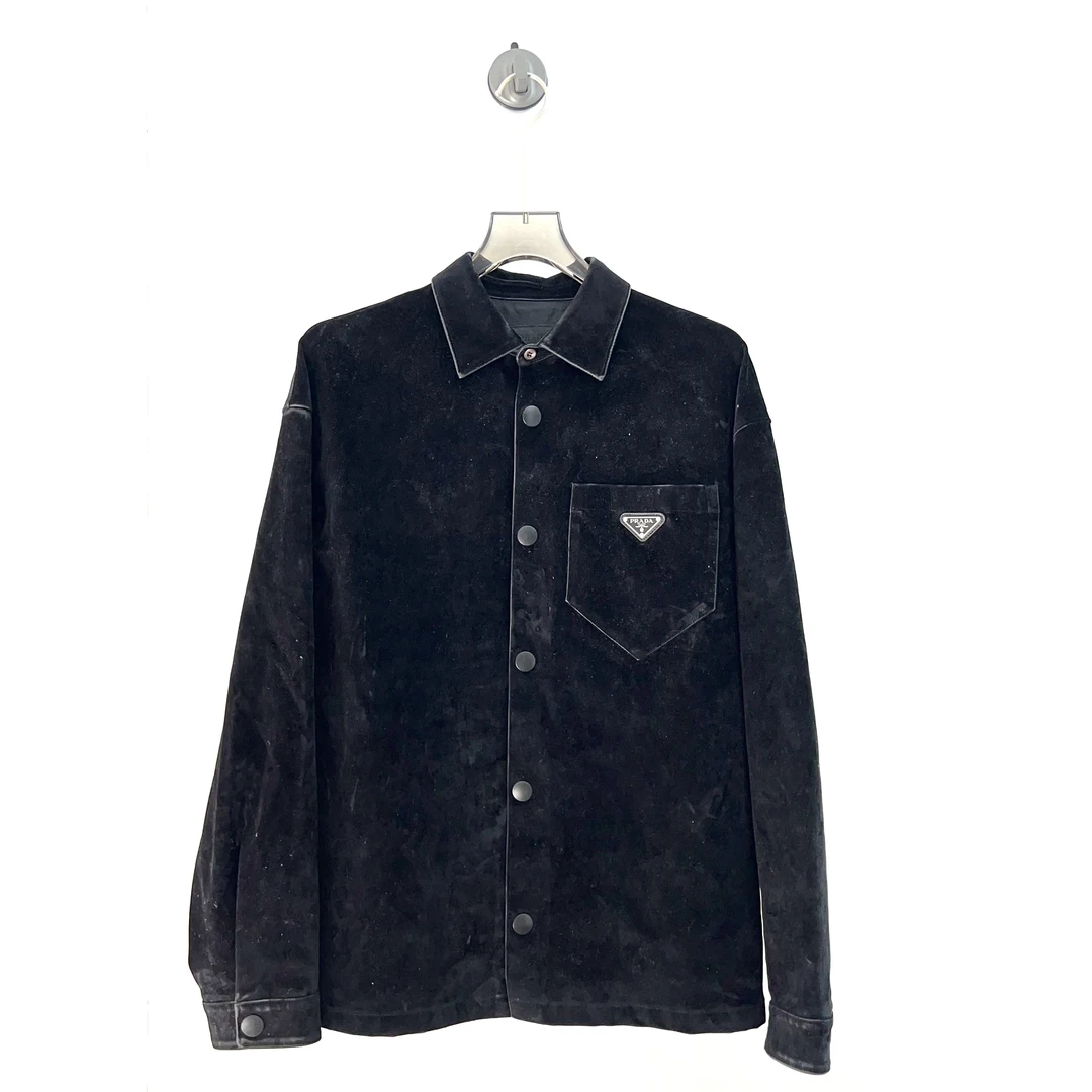 99新 Prada/普拉达 23ss 天鹅绒麂皮金属三角标外套/M码（北京）