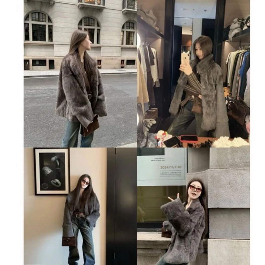 甜甜 真毛立领加厚短款毛毛外套