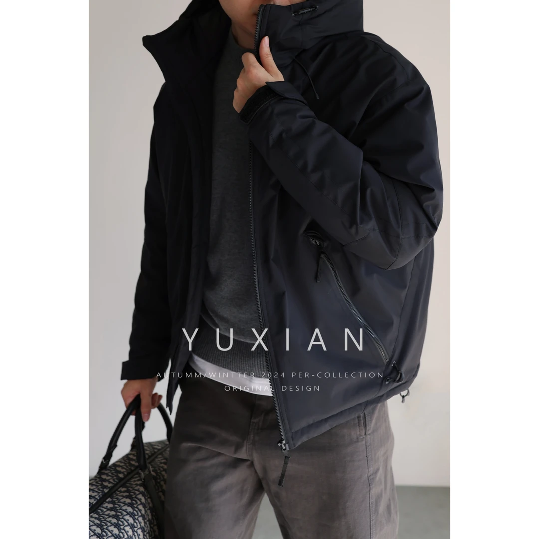 YUXIAN轻量化高蓬白鸭绒日系连帽羽绒服休闲商务男士外套保暖冬季