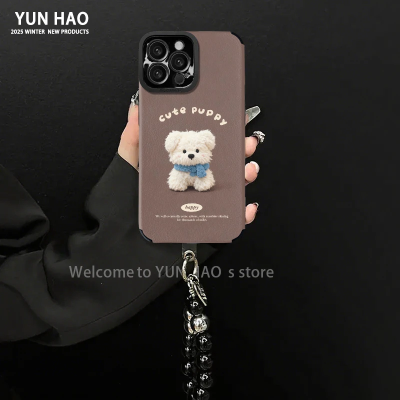 小白狗适用苹果17vivo华为oppo小米15瞳眼全包小羊皮手机壳女款