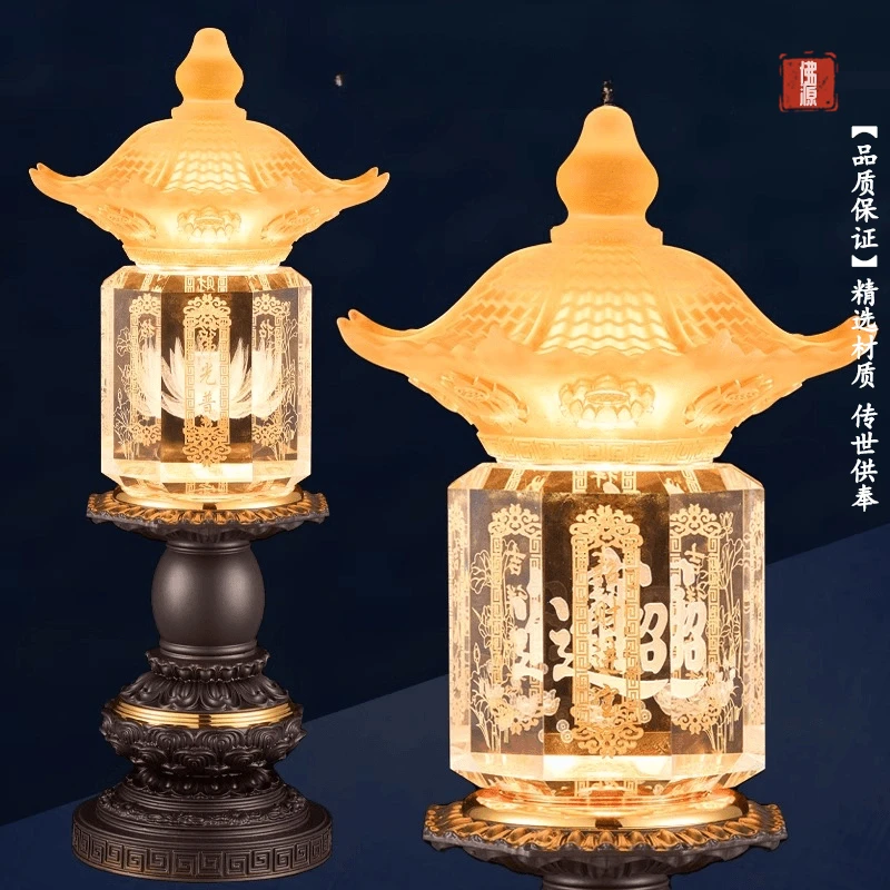 新款仿古水晶八角荷花灯插电七彩变色款复古宫灯家居装饰玄关灯饰