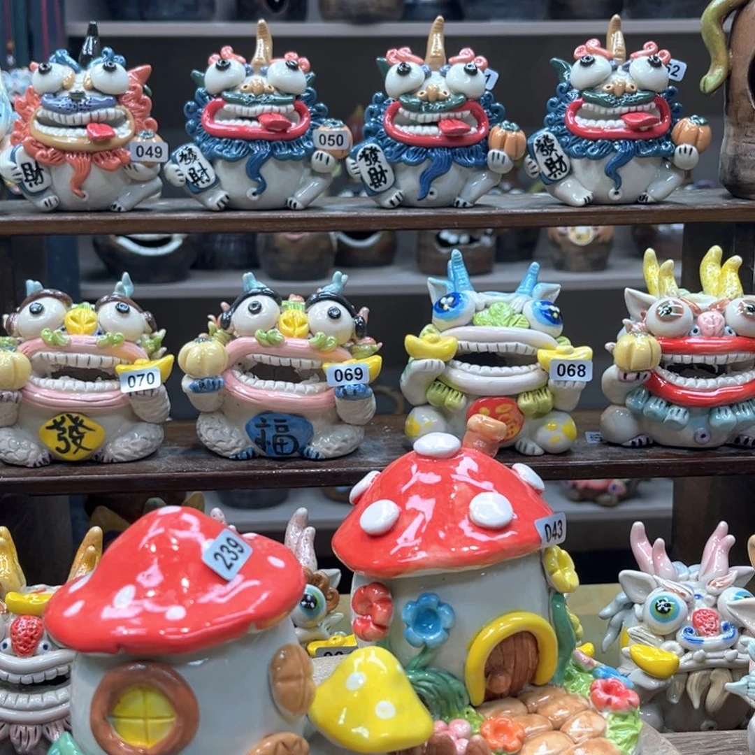 曾***往摆件直播间手工陶瓷摆件043组合