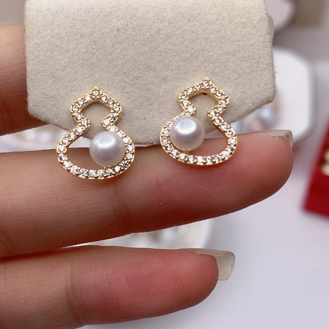 银S925镶嵌淡水珍珠耳饰4-5mm不退不换