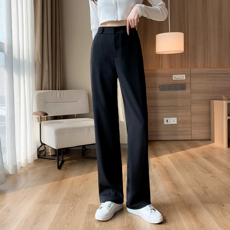 窄版西装裤女夏季薄款垂感高级感显瘦宽松直筒小个子冰丝阔腿裤子