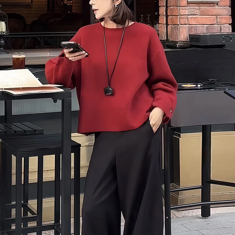 慵懒高级感红色毛衣女款2025新款爆款秋冬设计感巨好看针织衫上衣