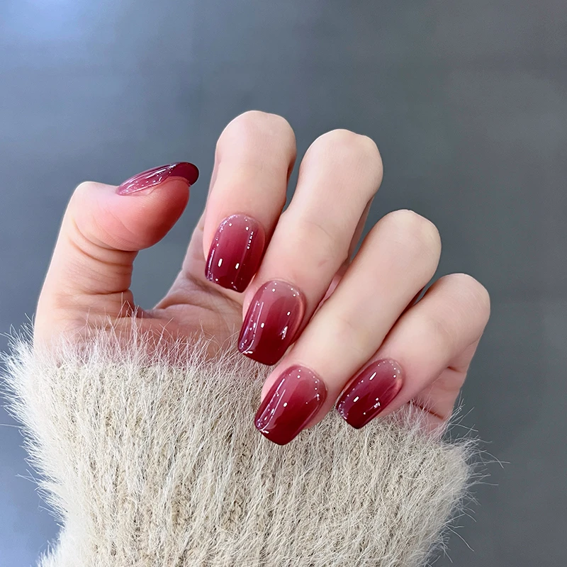 【醉红颜】酒红猫眼穿戴甲高级感车厘子红假指甲贴片短款美甲成品