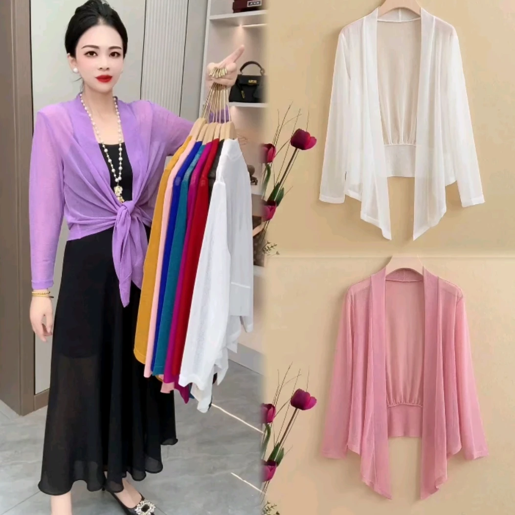 高品质夏季新款时尚百搭长袖搭配旗袍吊带裙防晒披肩外搭短外套