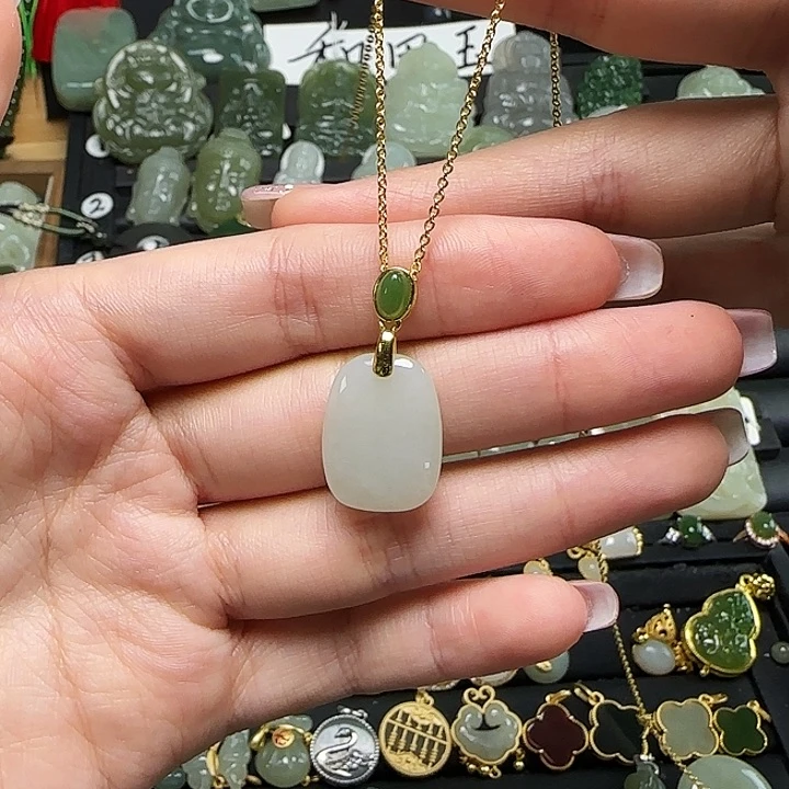 颈饰银S925镶嵌和田玉送链子送绳