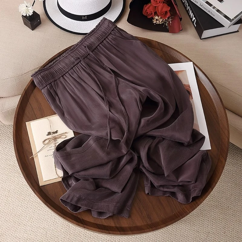 铜氨丝阔腿裤女夏季薄款2025新款窄版垂感宽松休闲裤冰丝直筒裤子