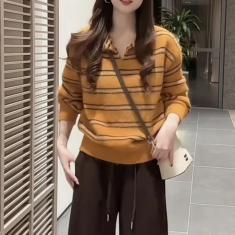 韩系秋装长袖高级感针织衫2025年新款休闲风女装慵懒百搭套头上衣