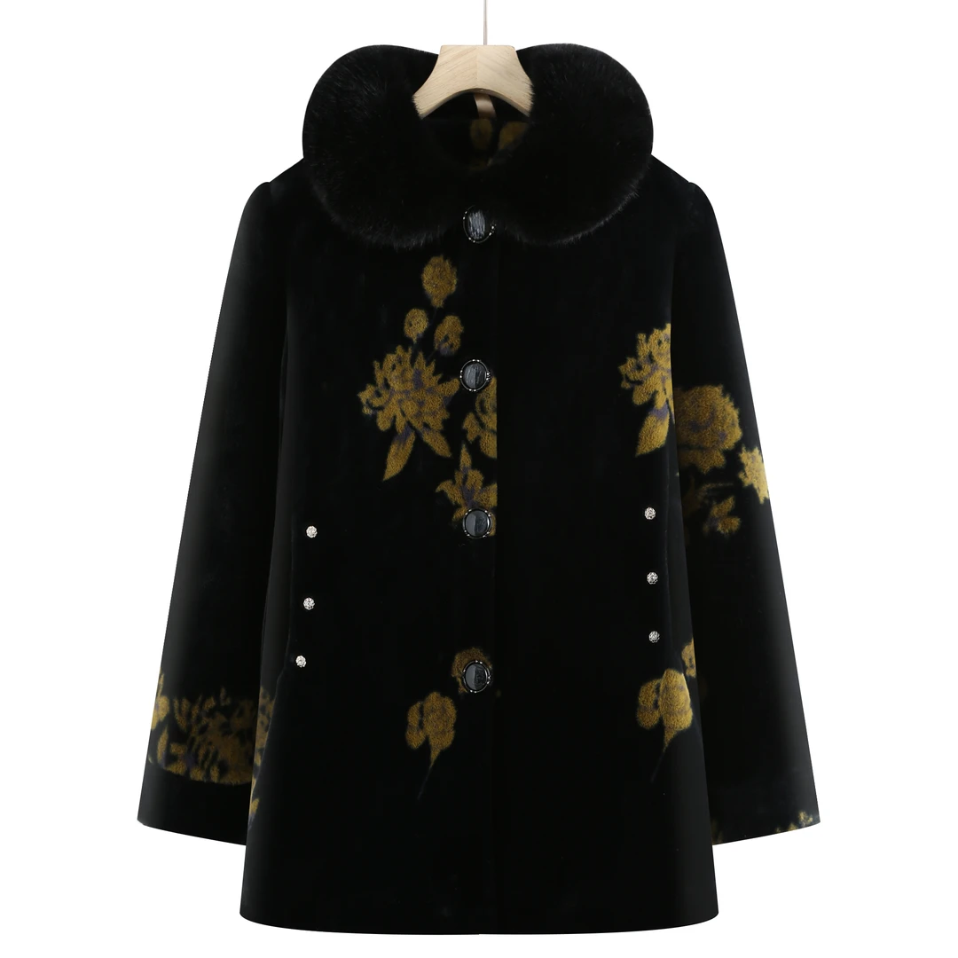 7734妈妈装冬季毛呢外套女中老年新款加绒加厚气质冬装康燕