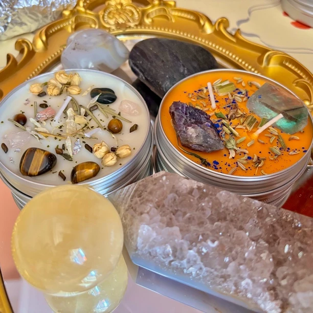 【清理➕多米】组合手工草药水晶蜡烛正装可许愿显化高维能量