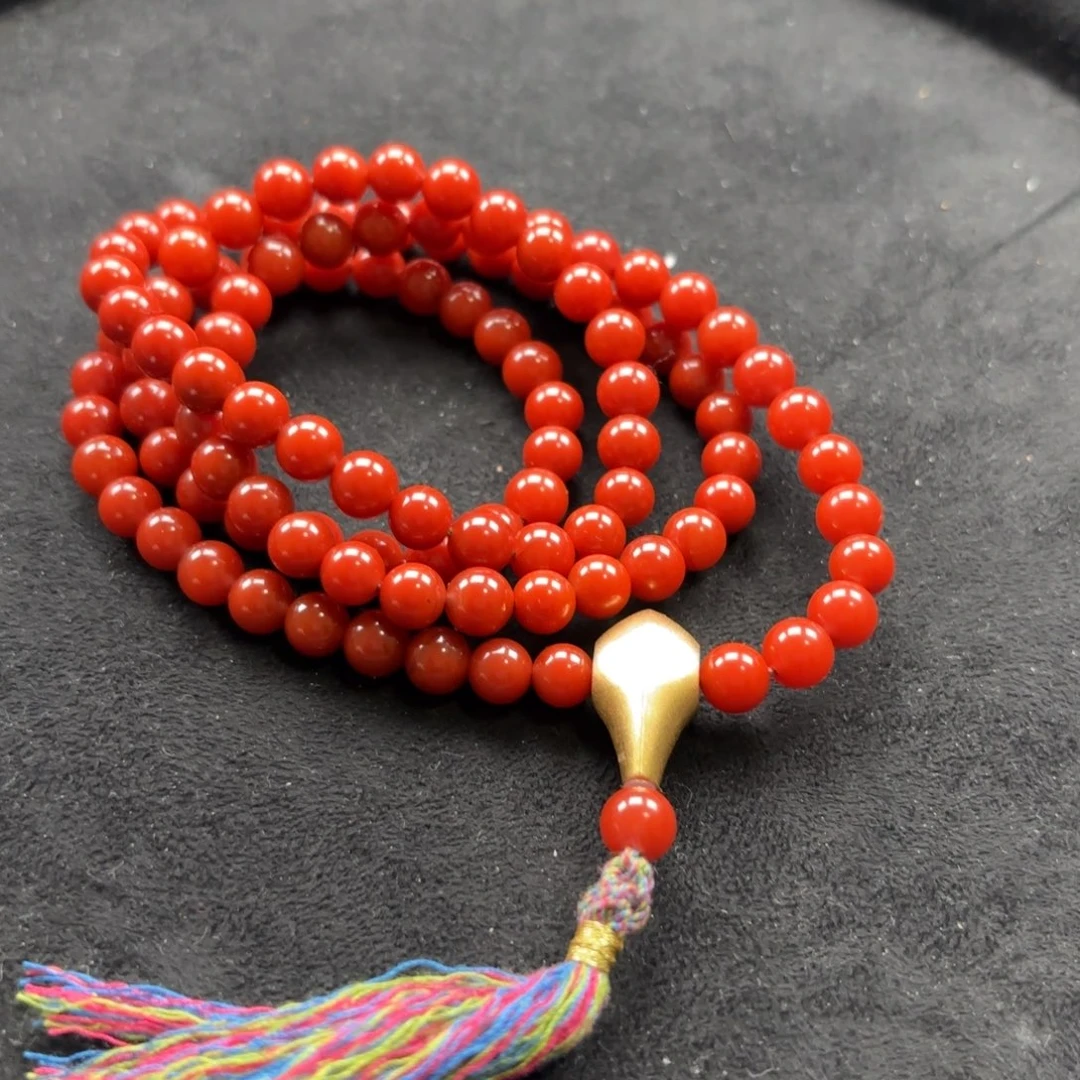 南红玛瑙手串7+18K金镶嵌白*琳