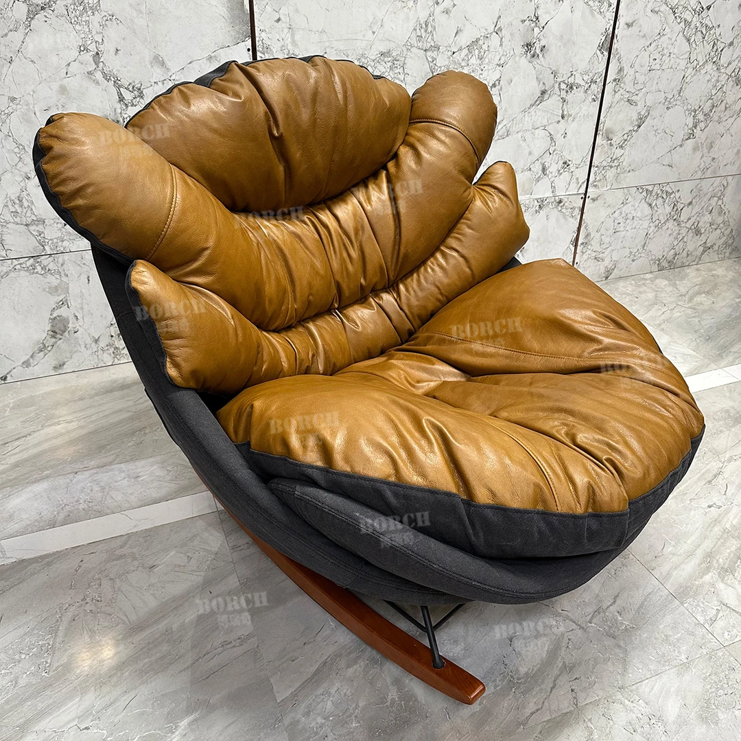 267博瑞奇复古头层牛皮蝴蝶摇椅阳台休闲椅懒人椅客厅沙发椅09916