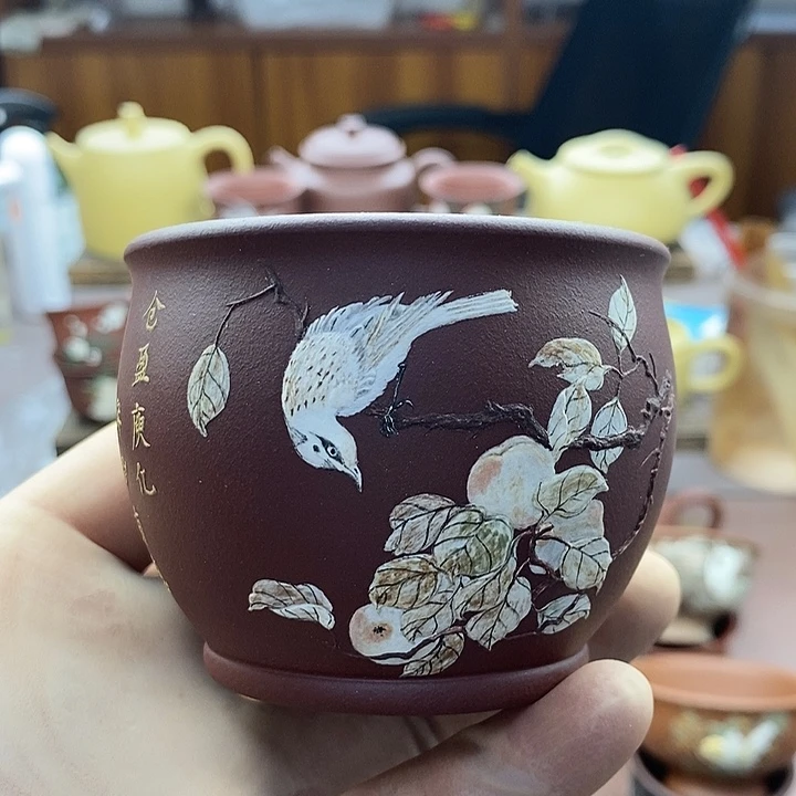 茶杯紫砂花鸟紫砂杯