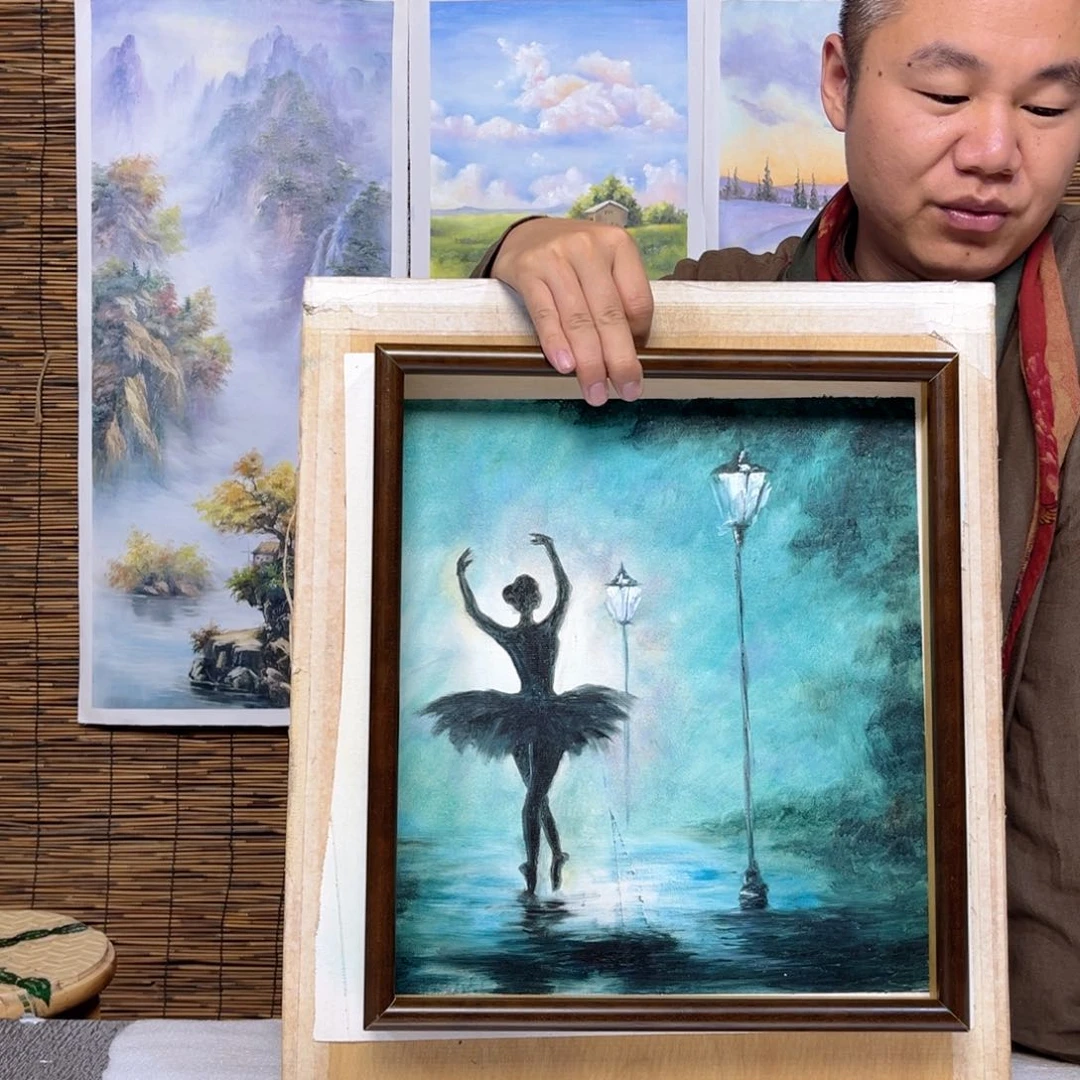 油画行路人小院绘画作品竞拍