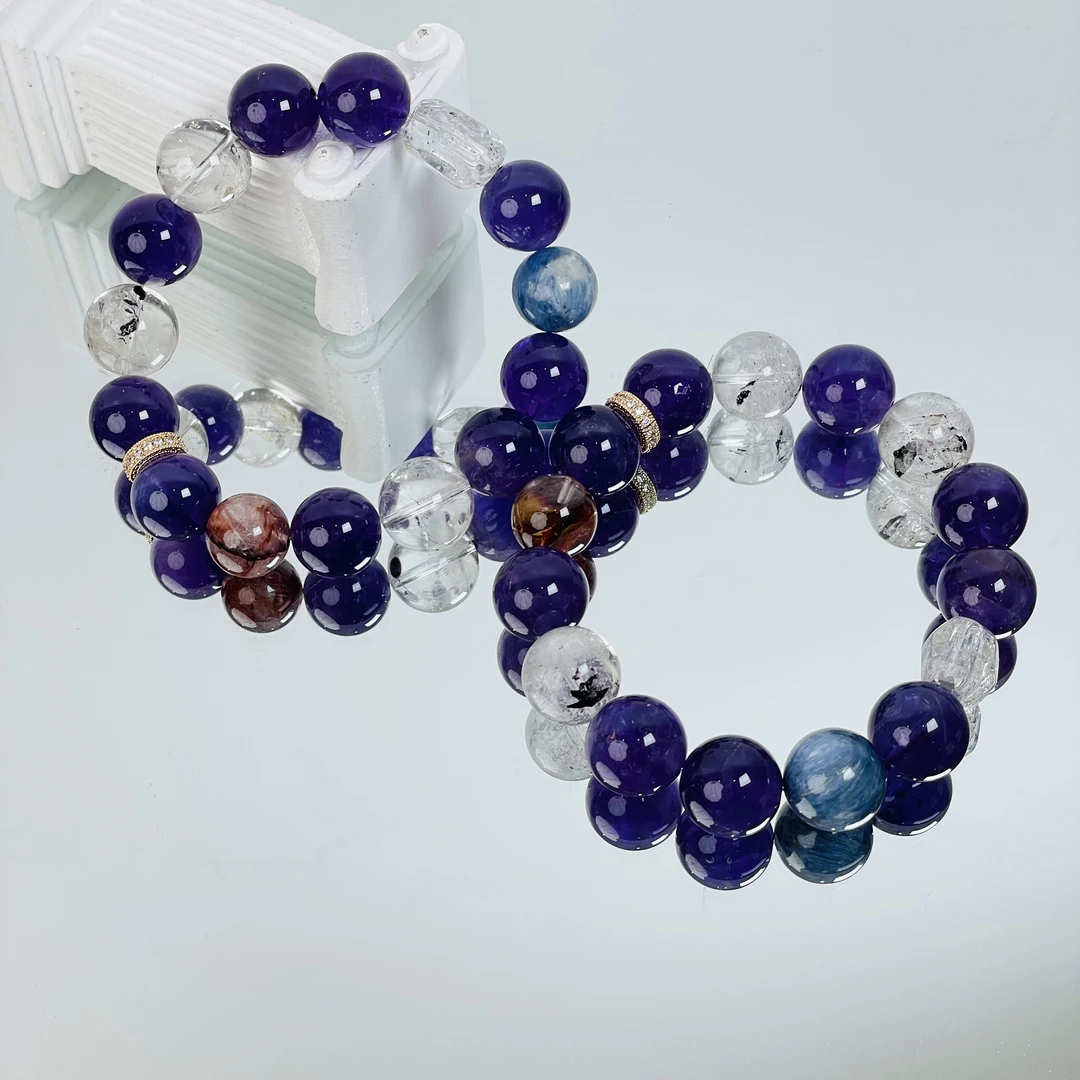 【971 紫为成功】紫水晶闪灵胶花蓝晶石12-14mm手串多样性发其一Z