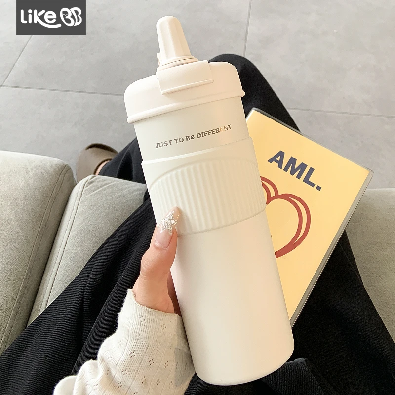 简约保温杯女生高颜值水杯女新款2025吸管茶仓便携学生办公室杯子