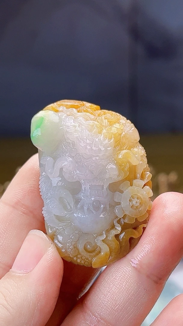 【藏盛好物】天然缅甸翡翠黄加绿龙牌毛货买断需抛光尺寸48-30-22