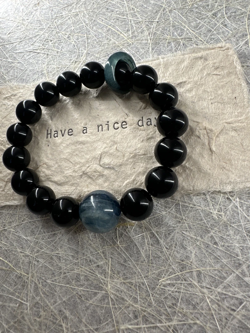 GUIMIN  黑曜石和蓝翡翠原创设计手串 0306