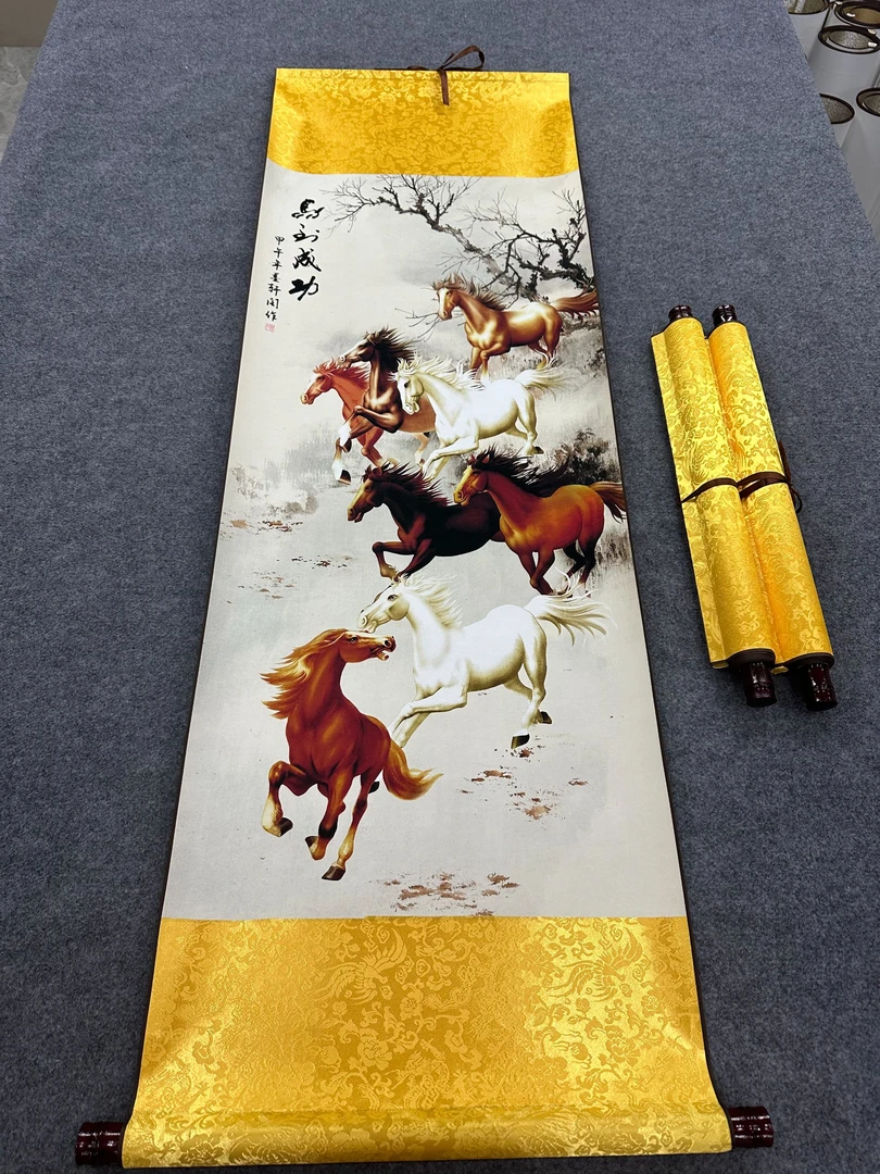 A50精装140*45《马到成功》新中式字画挂画卷轴装饰画
