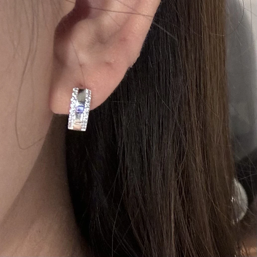 925银合成锆石耳饰 韩国 通体s925银 人生大道耳圈耳环