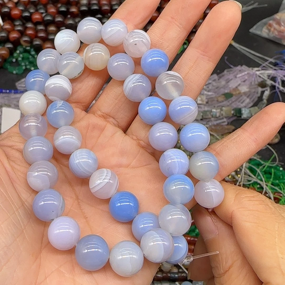 玛瑙/玉髓合金珠宝半成品蓝紫玛瑙10mm一条