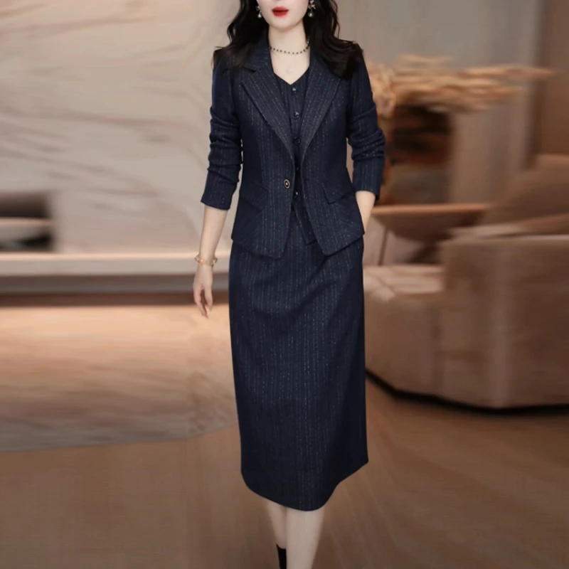 磨毛精纺小香风套装裙2025秋冬季新款女神范中长款两件套连衣裙子