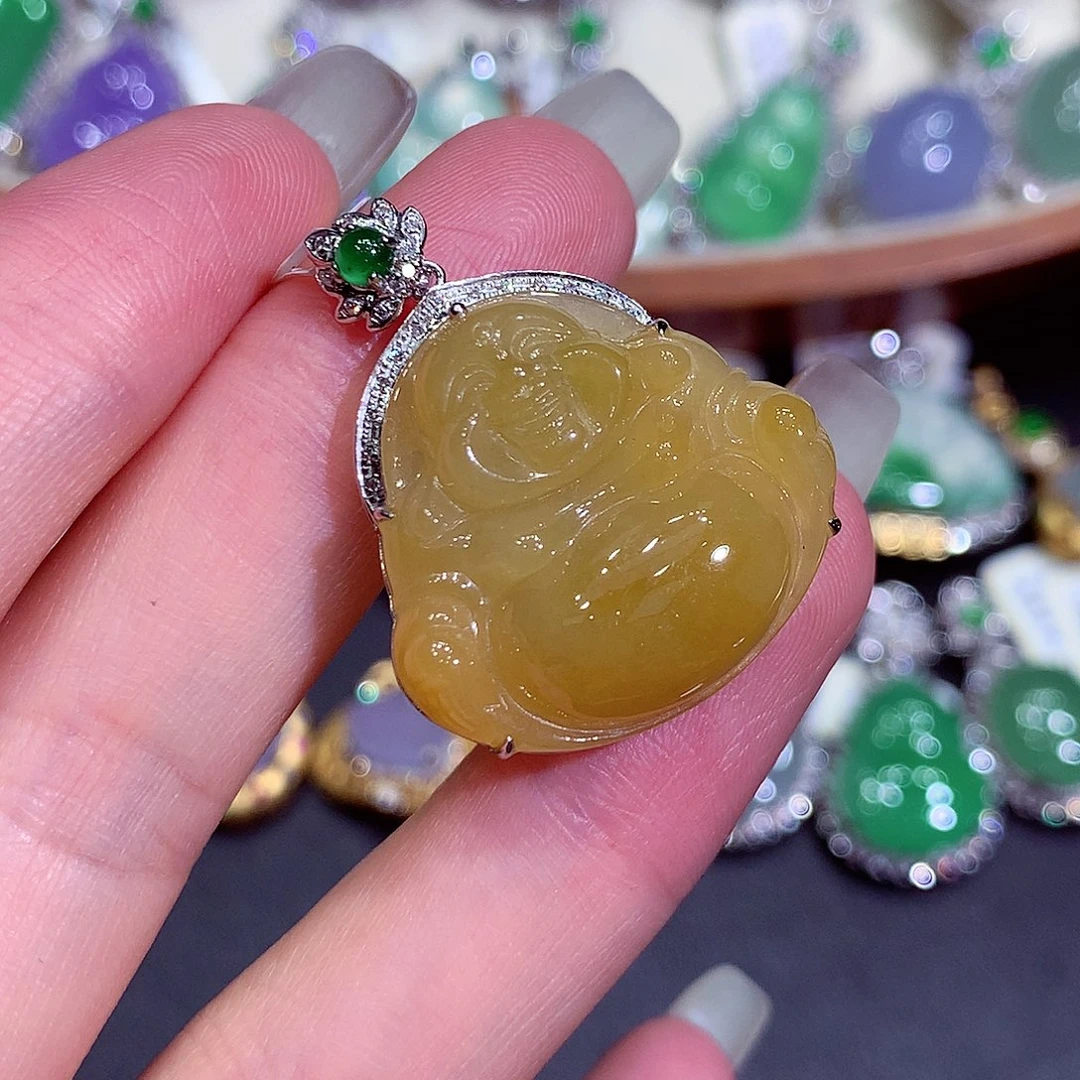 翡翠18K金镶嵌吊坠(不含链)