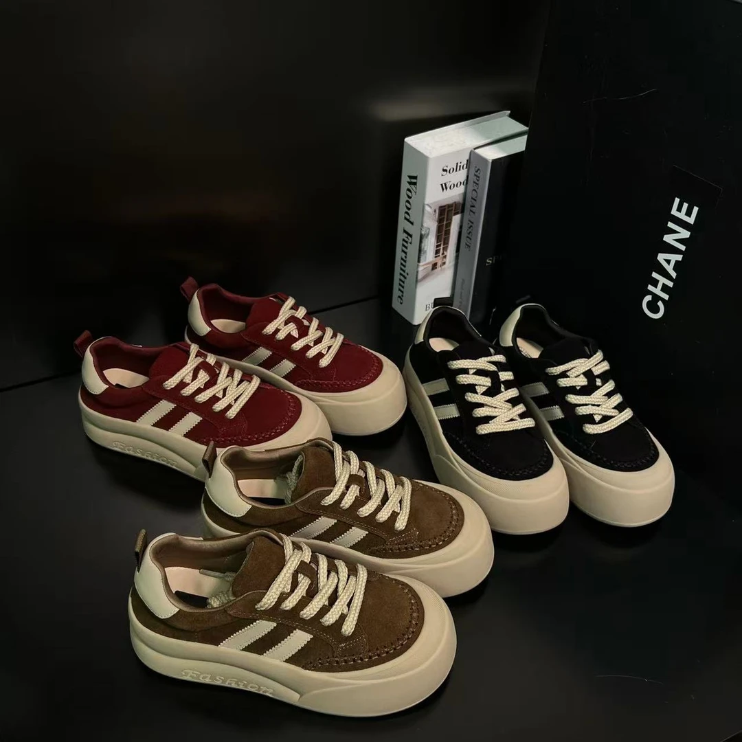 【甜心软糖】新款圆头系带平底休闲鞋女百搭运动鞋时尚厚底9110