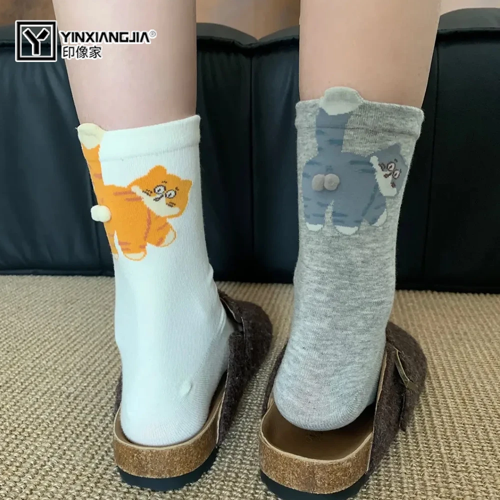 印像家2025新款猫咪蛋蛋袜子女夏季可爱薄款卡通搞怪长袜透气