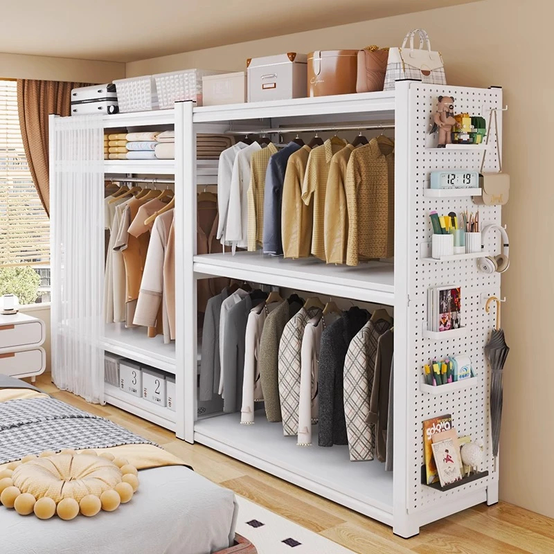 家用衣架多层置物架卧室开放式简易衣柜公寓出租房防尘衣帽收纳架