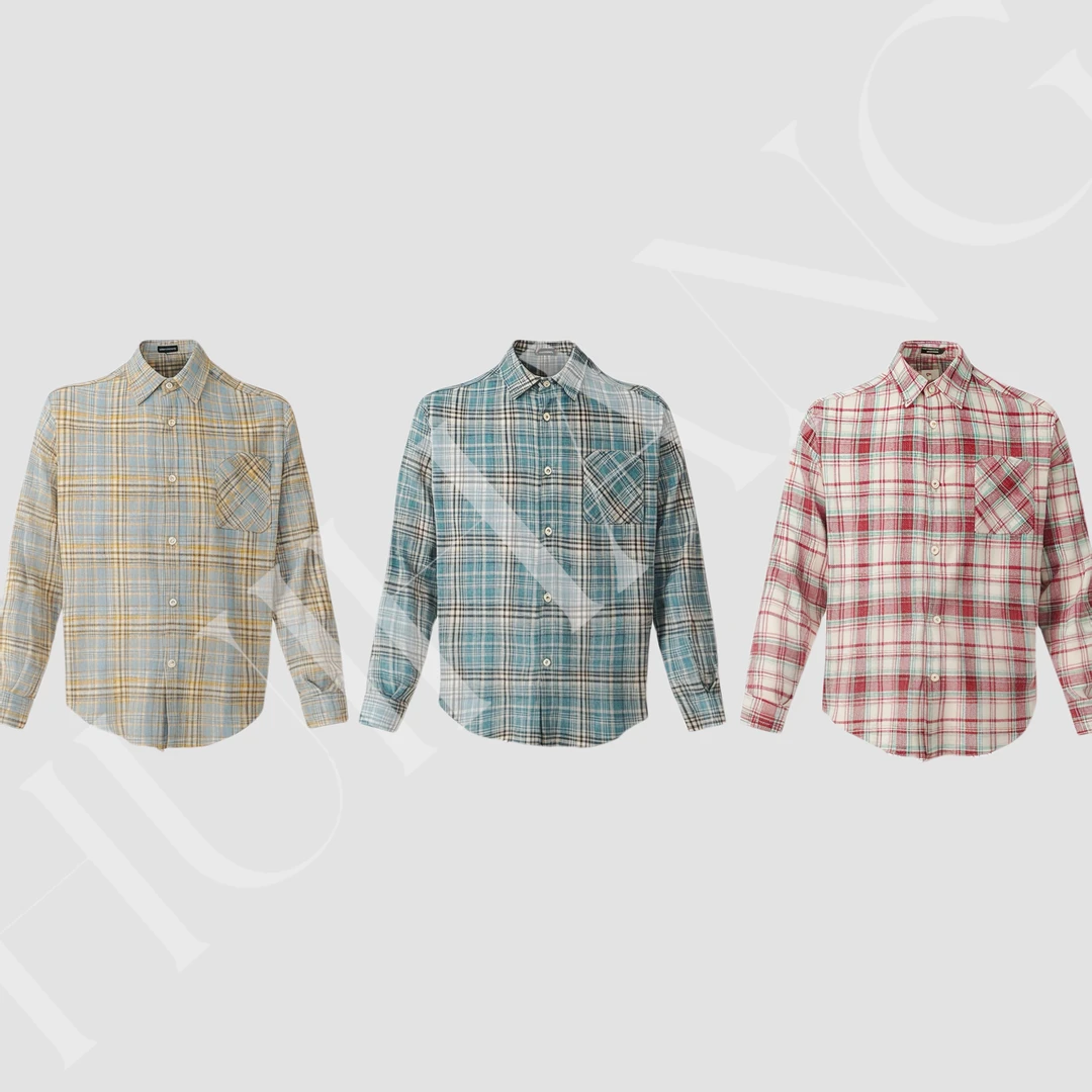 中性结构HUIHANG复古格纹长袖衬衫春秋季宽松休闲百搭外穿上衣