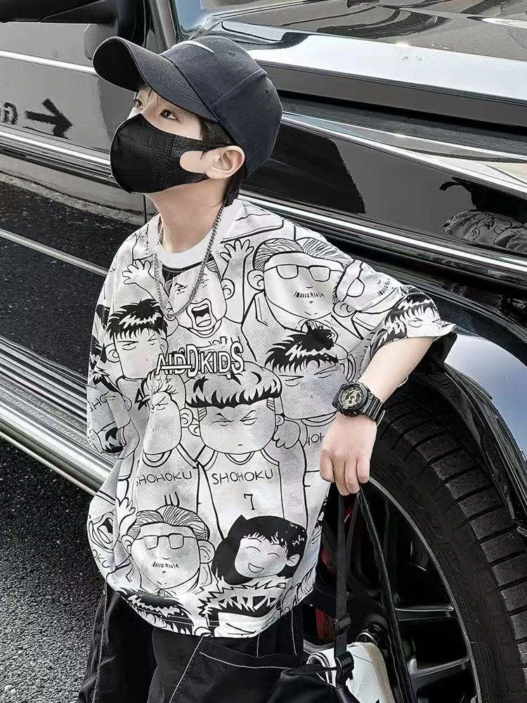 502783男童T恤2025夏季新短袖时尚洋气上衣夏中大童休闲韩版半袖